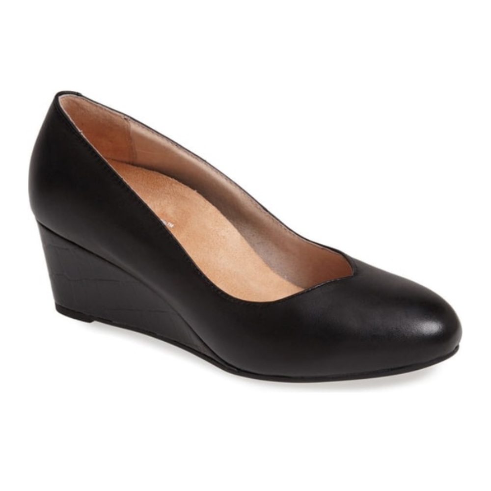 Vionic Antonia Leather Pump Wedges Croc Black